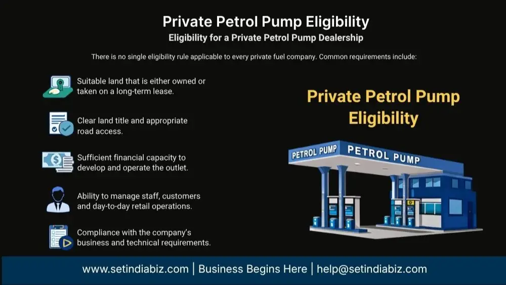 eligibility for a private petrol pump dealership