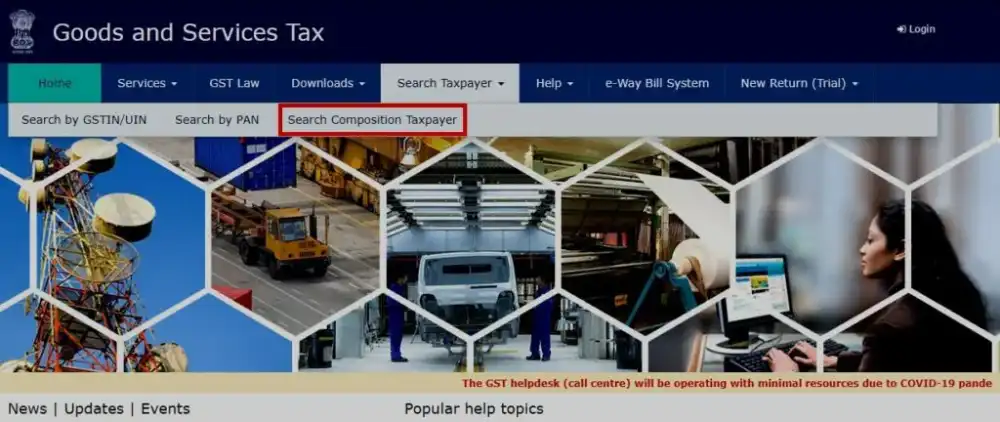 Step 1: Go to “Search Taxpayer” Option on GST Portal