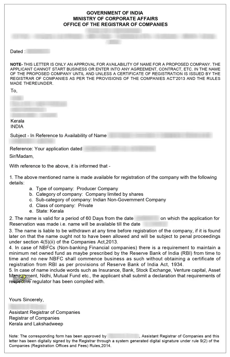 Name Approval Letter - Setindiabiz