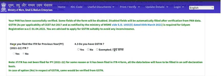 Select the Type of Organisation as “Proprietary”.
