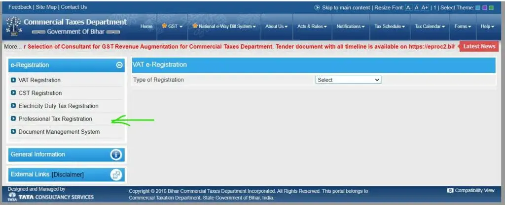 Step 2: Access the E-form for PT Registration