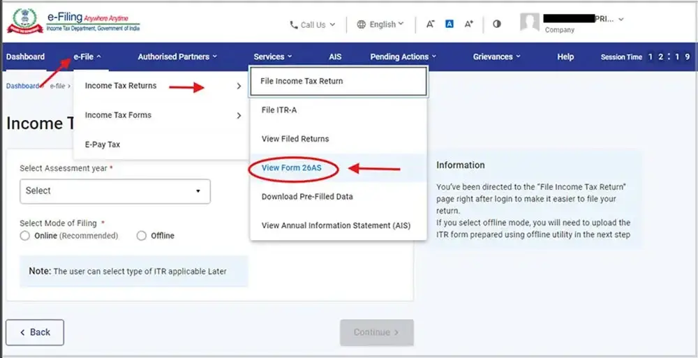 Navigate to Form 26AS