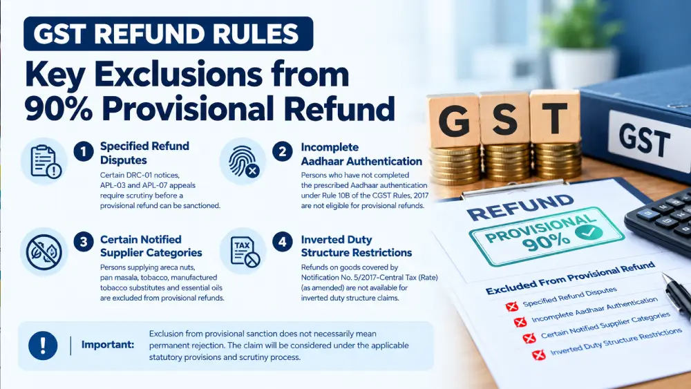 GST Refund Rules: Key Exclusions from 90% Provisional Refund